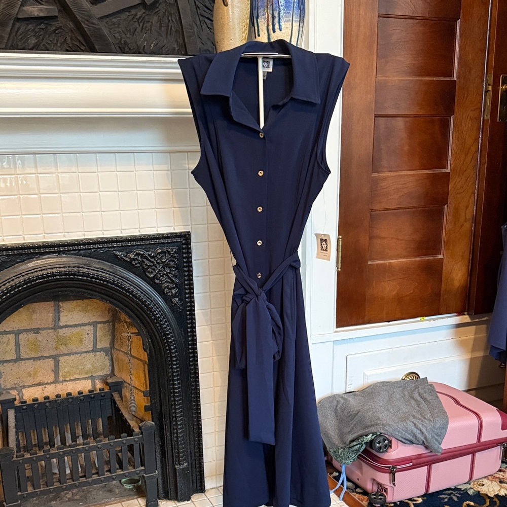 Anne Klein Navy Button-Down Midi‎ Dress